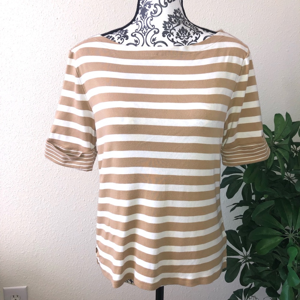 Ralph Lauren Tan and White Striped Shirt